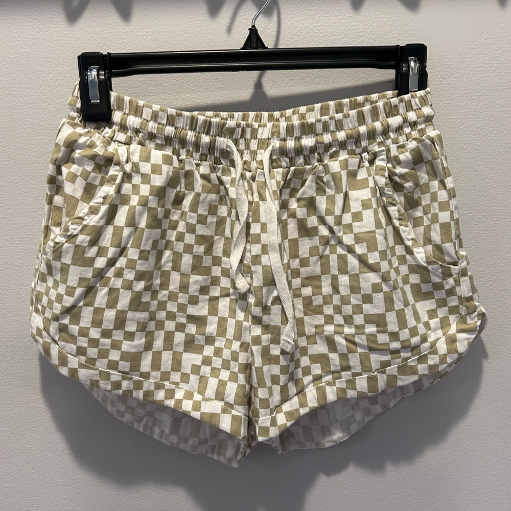 Billabong Green White Checkered Shorts S EUC